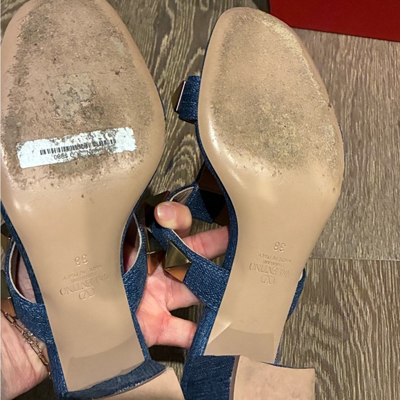 Valentino Blue Denim Heels with Gold Studs - Picture 4 of 6